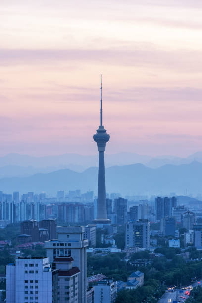 Central Television Tower under the setting sun in Beijing, China