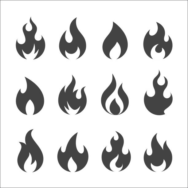 feuer flammen, set vektor-icons - feuer stock-grafiken, -clipart, -cartoons und -symbole