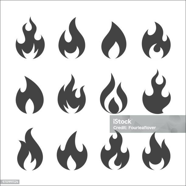 Feu Flammes Icônes Vectorielles Set Vecteurs libres de droits et plus d'images vectorielles de Flamme - Flamme, Icône, Feu