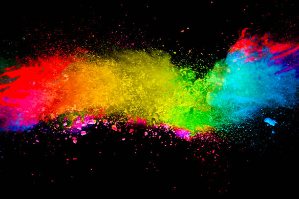 istock Multi color powder explosion isolated on black background. Colored dust splash cloud on black background. Launched colorful particles on background. Painted Holi. 970998602