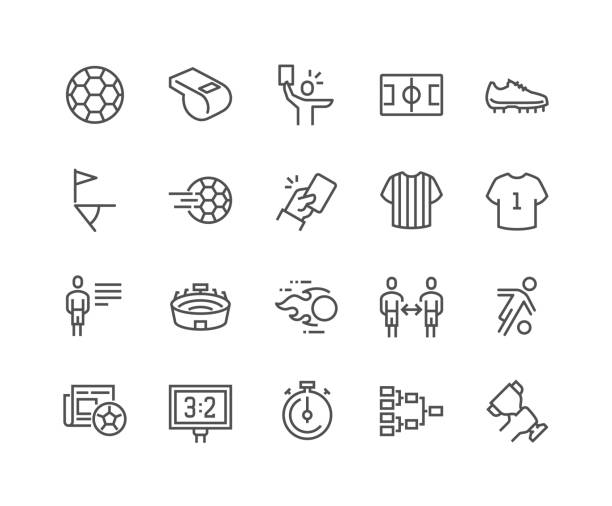 Line Soccer Icons Simple Set of Soccer Related Vector Line Icons. Contains such Icons as Stadium, referee stock illustrations