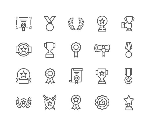 Line Awards Icons Simple Set of Awards Related Vector Line Icons. Editable Stroke. 48x48 Pixel Perfect. high quality kitchen equipment stock illustrations