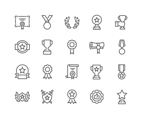 Line Awards Icons Simple Set of Awards Related Vector Line Icons. Editable Stroke. 48x48 Pixel Perfect. winners cup icon stock illustrations