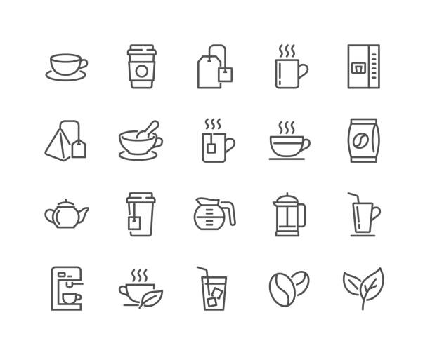 ilustrații de stoc cu line de cafea și ceai icoane - ceai