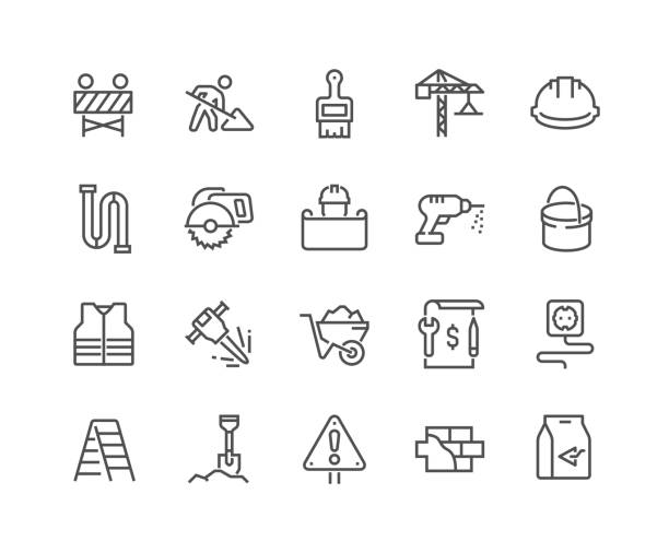 ilustrações de stock, clip art, desenhos animados e ícones de line construction icons - building