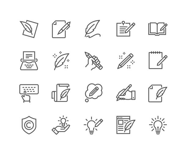 linie copywriting icons - schreiben stock-grafiken, -clipart, -cartoons und -symbole