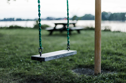 swing, childhood, river, public park