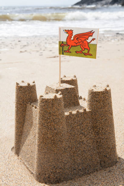 istock Sandcastle On Beach Flying Welsh Flag 971005584