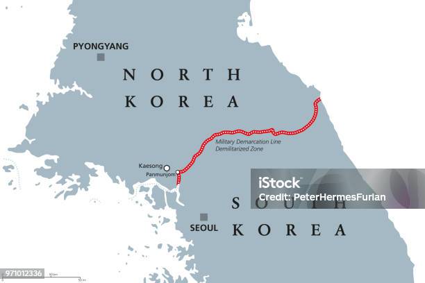 Korean Peninsula Demilitarized Zone Area Gray Political Map Stock Illustration - Download Image Now