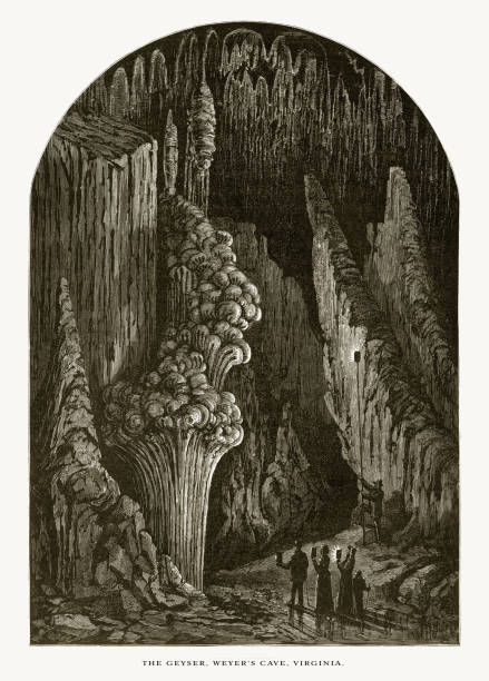 illustrazioni stock, clip art, cartoni animati e icone di tendenza di weyer's cave, the geyser, staunton, virginia, stati uniti, american victorian engraving, 1872 - blue ridge mountains mountain mountain range appalachian mountains