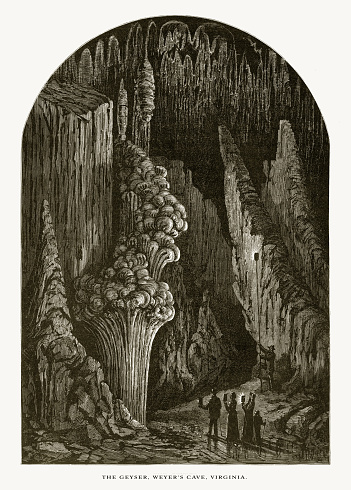 Very Rare, Beautifully Illustrated Antique Engraving of Weyer’s Cave, The Geyser, Staunton, Virginia, United States, American Victorian Engraving, 1872. Source: Original edition from my own archives. Copyright has expired on this artwork. Digitally restored.