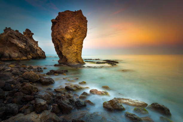 Sunset at Playa del Sombrerico in Mojacar, Almeria, Andalusia, Spain
