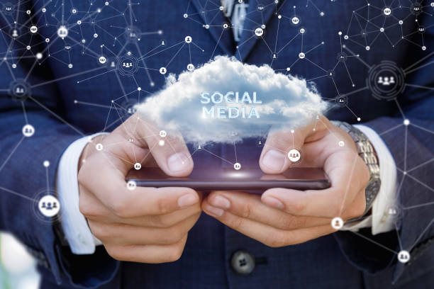 istock Businessman running on the mobile in social media. 971018430