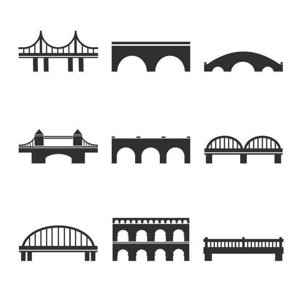коллекция векторных мостов значки для веб, печати, мобильных приложений дизайн - viaduct stock illustrations