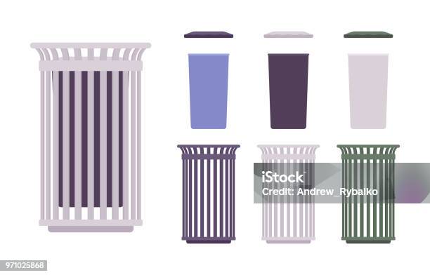 Outdoor Trash Bin Set Stock Illustration - Download Image Now - Garbage Can, Garbage Bin, City