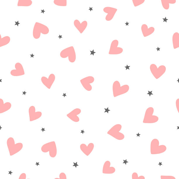 Repeating hearts and stars drawn by hand. Cute romantic seamless pattern. Endless girly print. vector art illustration