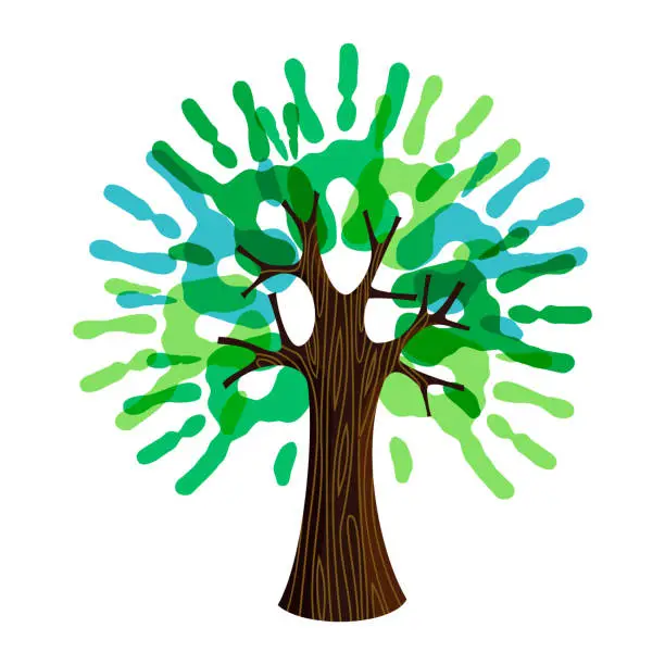 Vector illustration of Green eco hand print tree for nature help