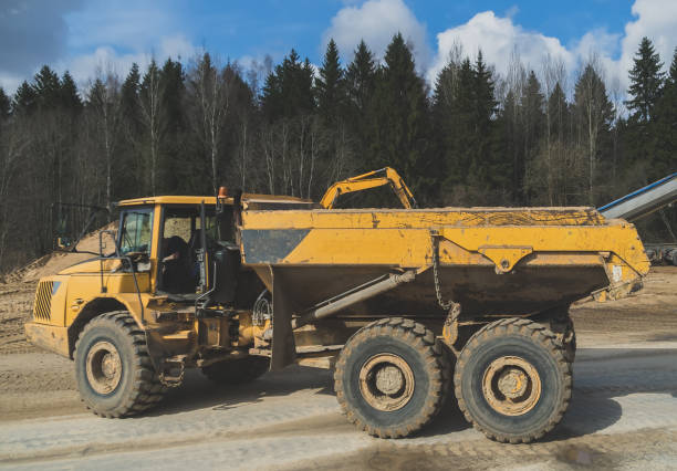 istock Sand tipper truck on construction site. 971043302