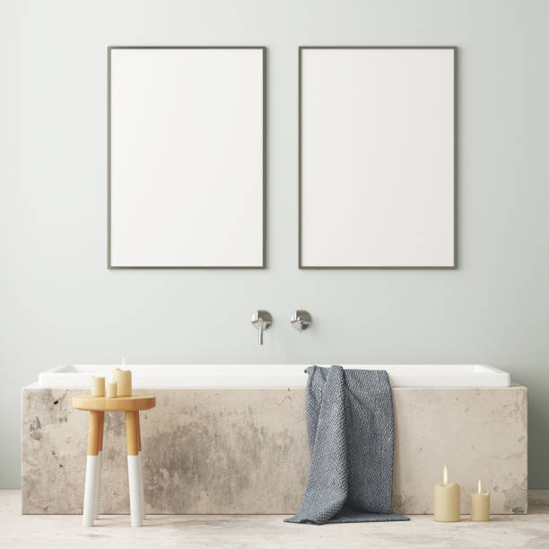 istock Mock up poster in the bathroom in a modern style 3d 971043372