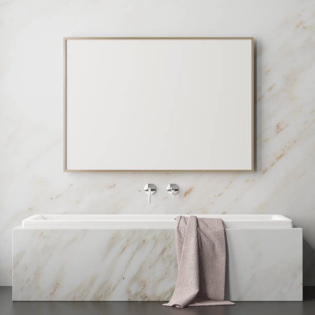 istock Mock up poster in the bathroom in a modern style 3d 971043484
