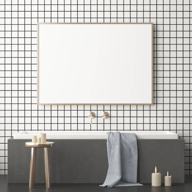 istock Mock up poster in the bathroom in a modern style 3d 971043648