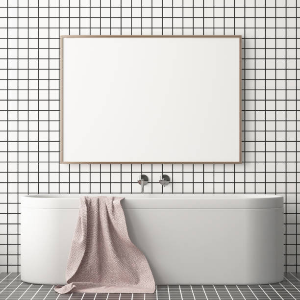 istock Mock up poster in the bathroom in a modern style 3d 971043780