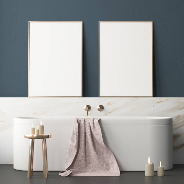 Mock up poster in the bathroom in a modern style 3d