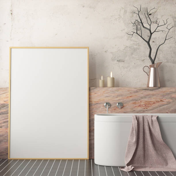 istock Mock up poster in the bathroom in a modern style 3d 971043876