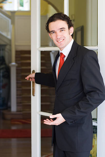 young women hand knocking door