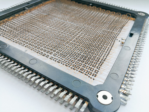 Many ferrites assembled in matrix configuration in magnetic core memory