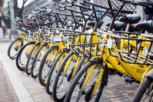 istock yellow hire cycles in Shanghai, China 971057604