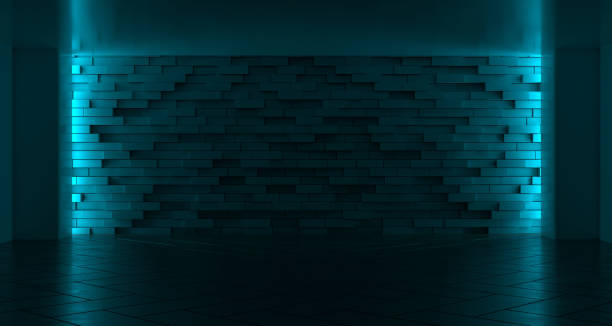 istock Empty Room With Wooden Floor And Empty Brick Wall With Led Lights. 3D Rendering 971057656