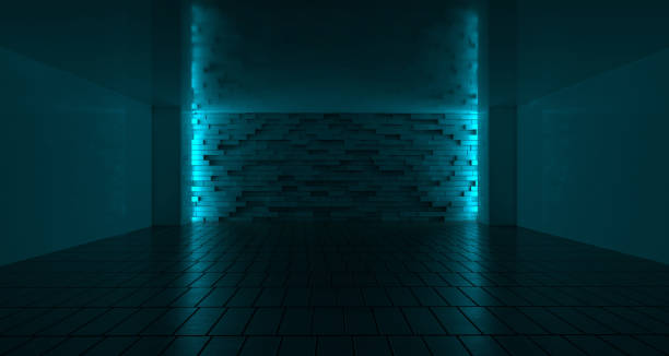 istock Empty Room With Wooden Floor And Empty Brick Wall With Led Lights. 3D Rendering 971057688