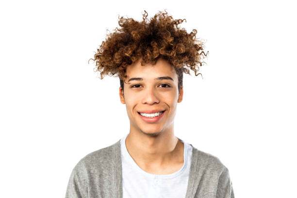 istock Smiling afro american man with curly hair 971067270