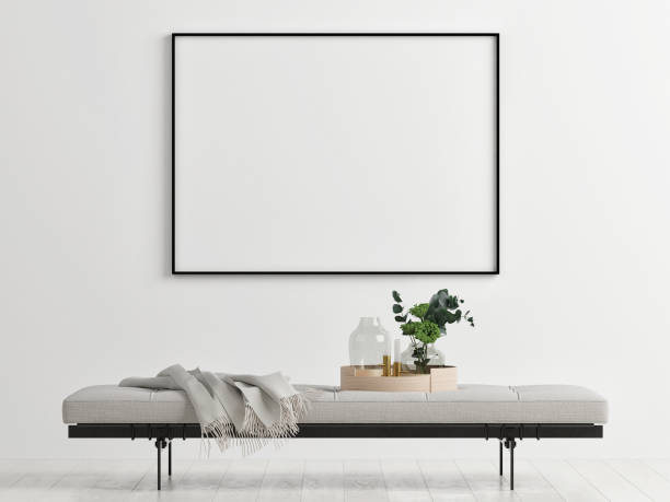Mock up poster with sitting bench with flowers decoration