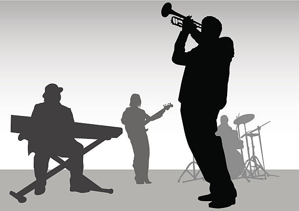 ilustraciones, imágenes clip art, dibujos animados e iconos de stock de música de jazz - trumpet