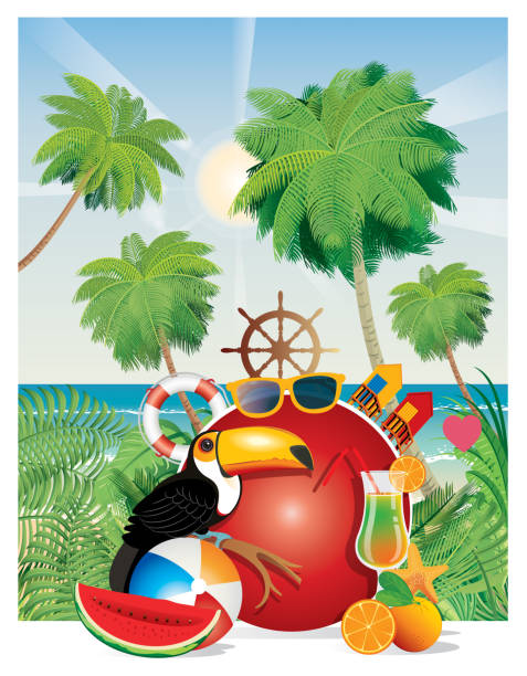 тропический пляж - hut island beach hut tourist resort stock illustrations