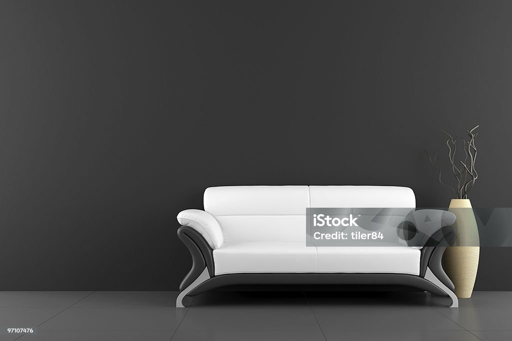 white sofa and vase with dry wood  Apartment Stock Photo