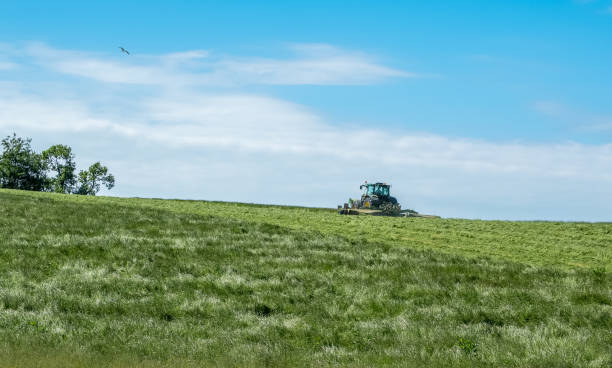 istock Tractor & Harvester in a Scottish Field 971084524
