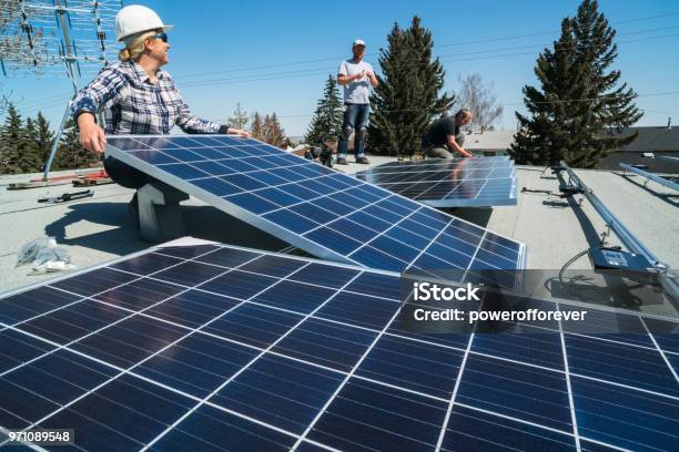 Solar Panel Installation Stock Photo - Download Image Now - Solar Panel, Solar Energy, Solar Power Station