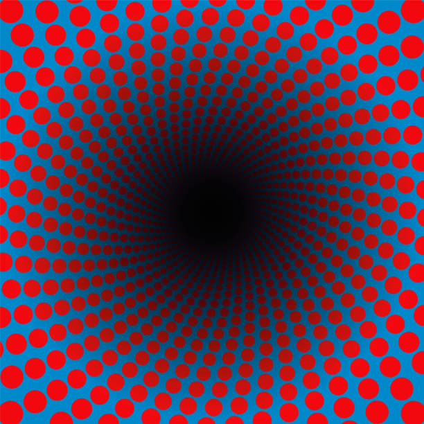 спиральный узор из красных точек в синем туннеле с черным центром - гипнотический, яркий, психоделический, жужжание, пульсирующий - витая кр� - fractal pattern mandala art stock illustrations
