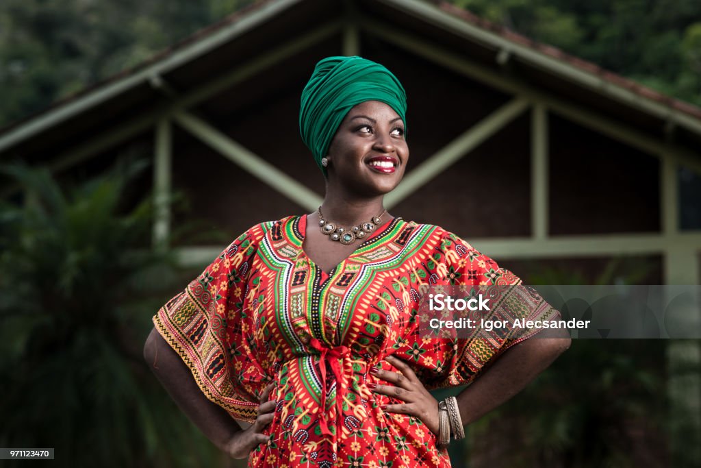 Beautiful african american woman in typical afro clothing Beautiful african american woman in typical african clothing. Africa Stock Photo