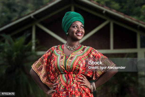 Beautiful African American Woman In Typical Afro Clothing Stock Photo - Download Image Now