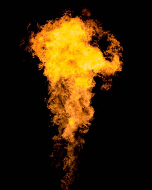 flame tongue goes from gas burner. isolated fire texture. - flamethrower imagens e fotografias de stock