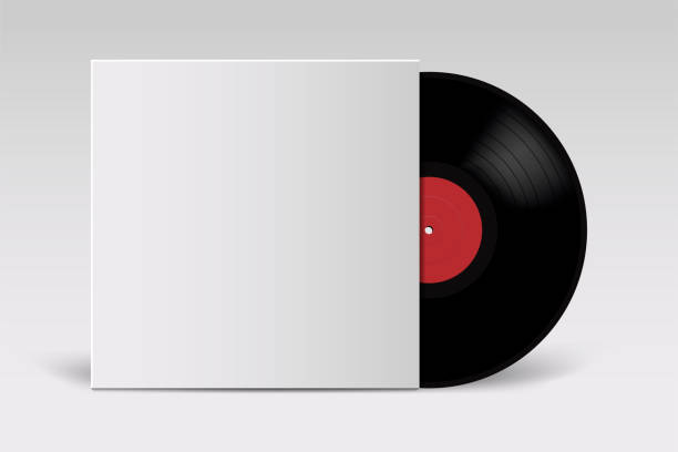 realistische vinyl-schallplatte mit cover-modell. retro-design. ansicht von vorne. - schallplatte stock-grafiken, -clipart, -cartoons und -symbole