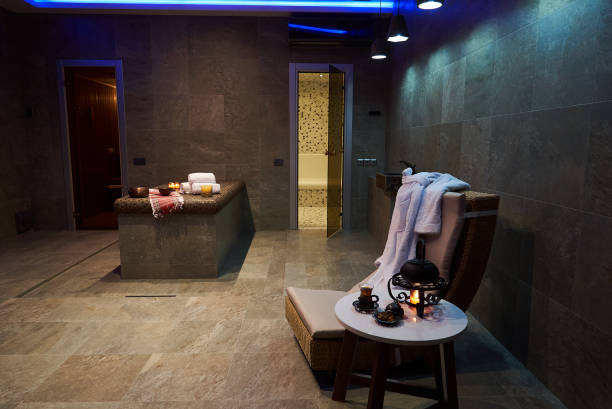istock Herbal tea on table in spa salon interior 971149494