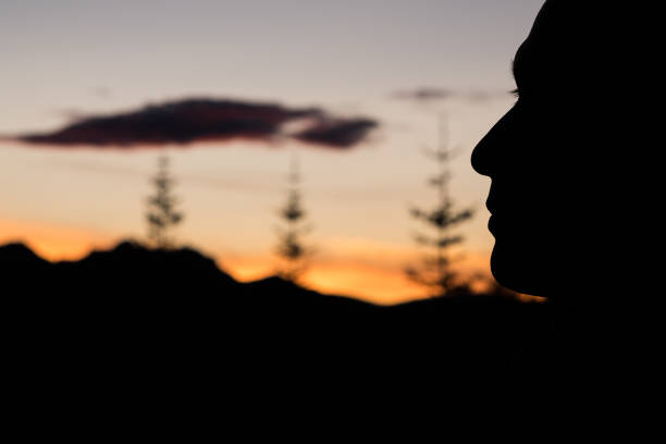 istock Silhouette of a man during sunset - orange sky 971165964