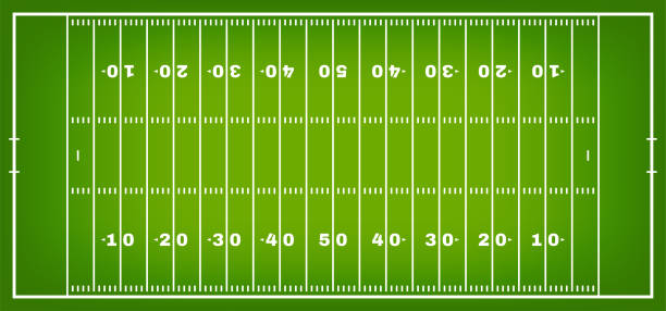 American football field with marking. Football field in top view with white markup American football field with marking. Football field in top view with white markup. Vector american culture illustrations stock illustrations