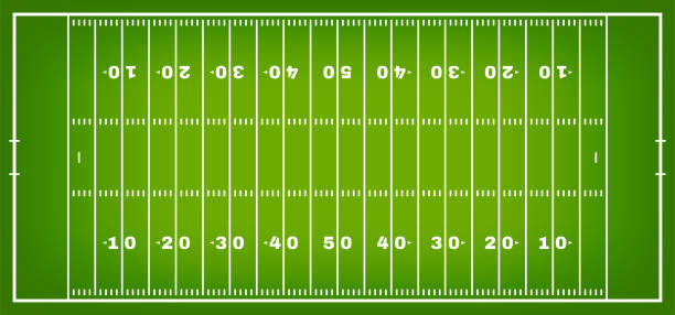 American football field with marking. Football field in top view with white markup American football field with marking. Football field in top view with white markup. Vector markup stock illustrations