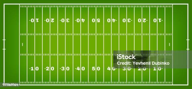 American Football Field With Marking Football Field In Top View With White Markup Stock Illustration - Download Image Now